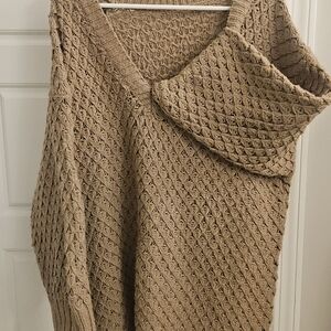 SHEIN Tan V-Neck Knit Sweater
